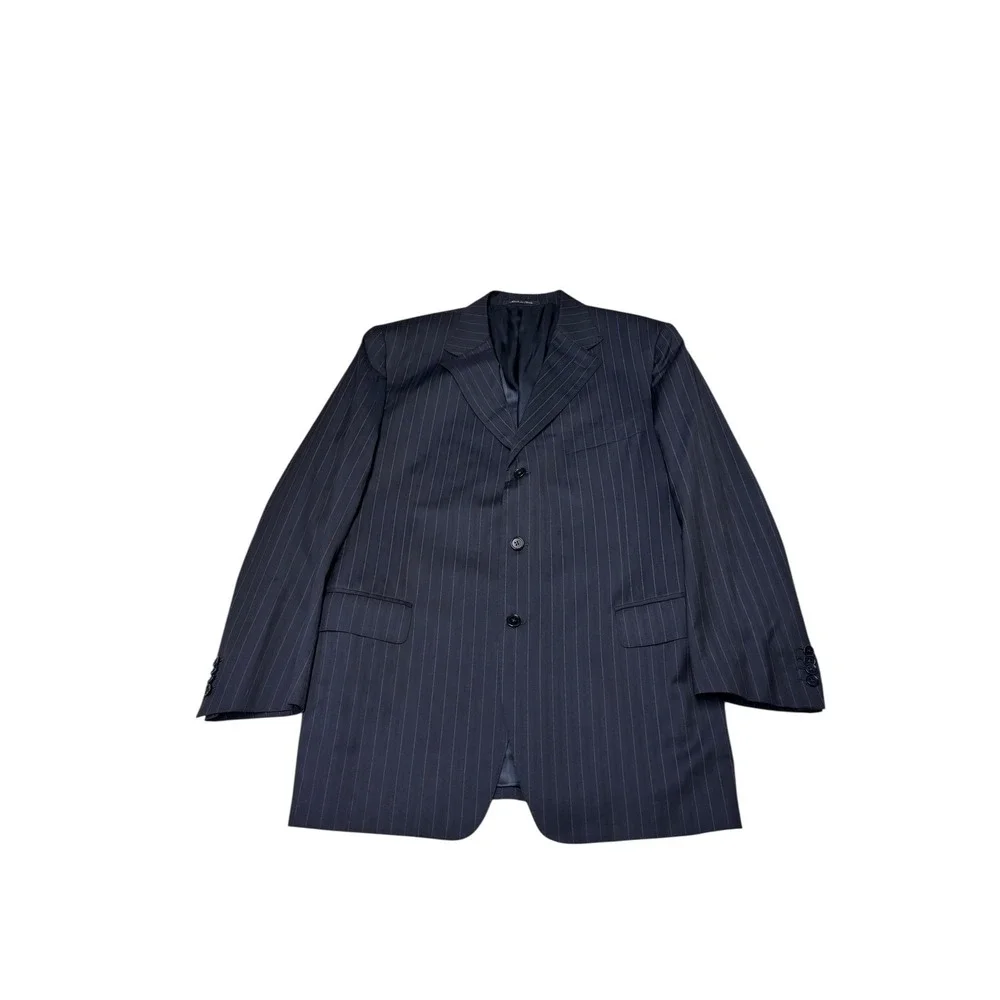 Canali‎ Mens Navy Blue Pinstripe Wool 3 Button Blazer Italy 56R UK 46 US